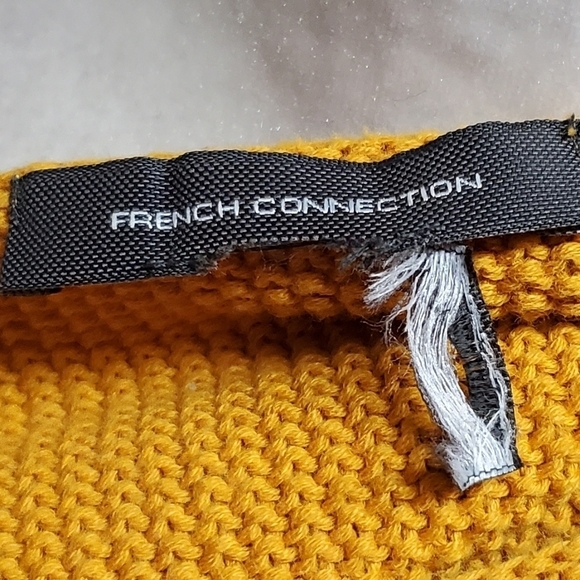 FRENCH Connection Mustard Yellow Waffle Knit Oversized Boatneck Cropped Sweater - Picture 13 of 13